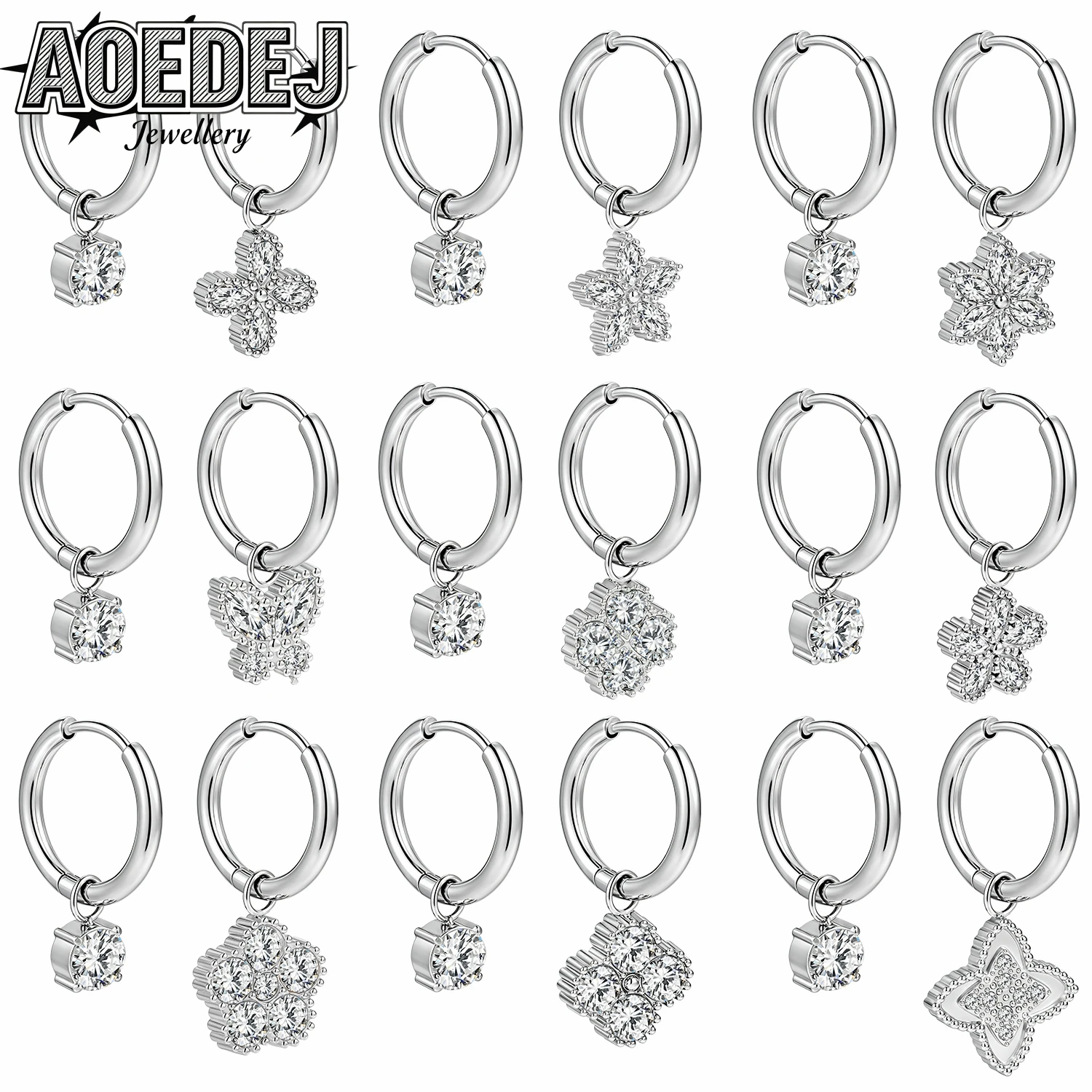 AOEDEJ 18G 2 PCS/LOT Stainless Steel Hoop Earring Women Circle Earrings Pendant Butterfly Ear Lobe Helix Piercings Jewelry 12MM
