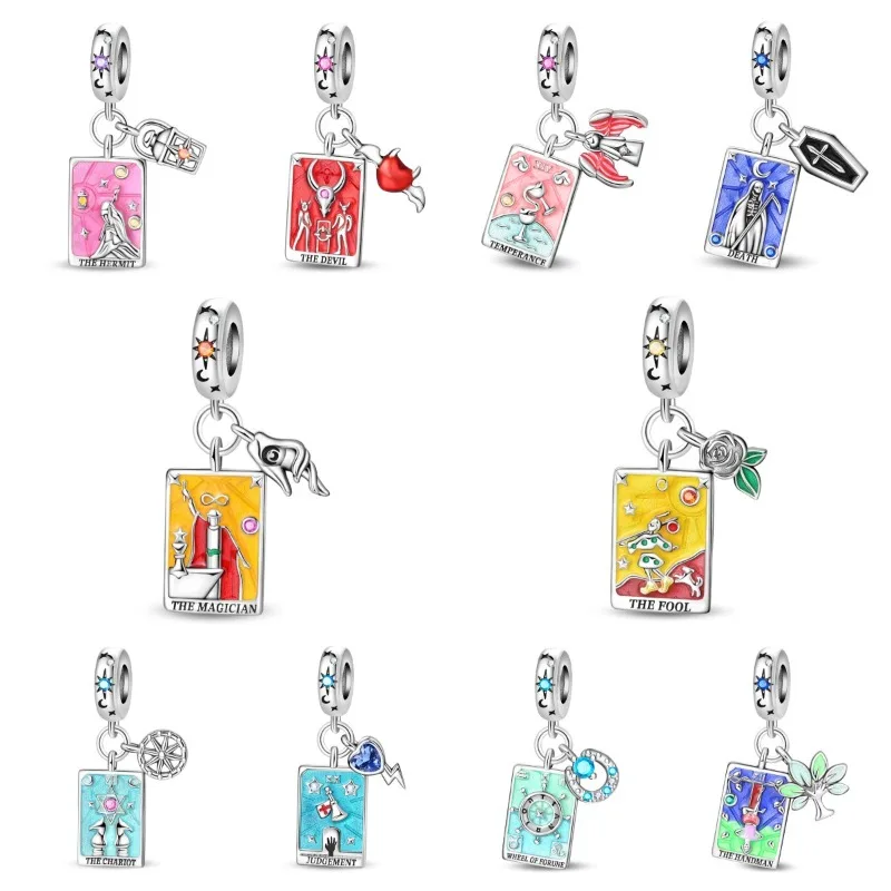 

Подвески-бусины 925, посеребренные карты Таро, колесо дьявола удачи, любителей солнца, звезда, кулон, подходит для браслетов, ожерелье, ювелирные изделия своими руками