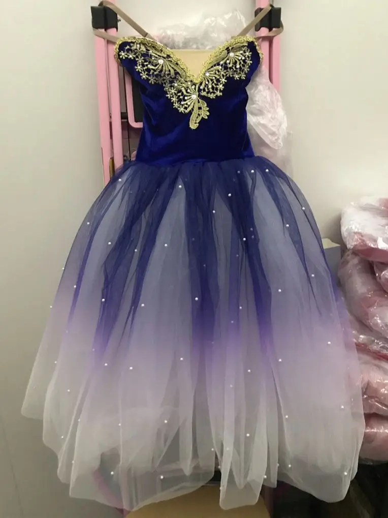 

Royal Blue Ballerina Dress Girls Ballet Skirt Long Dance Dress For Children Women Performance Costumes Girls Sling Belly Dance