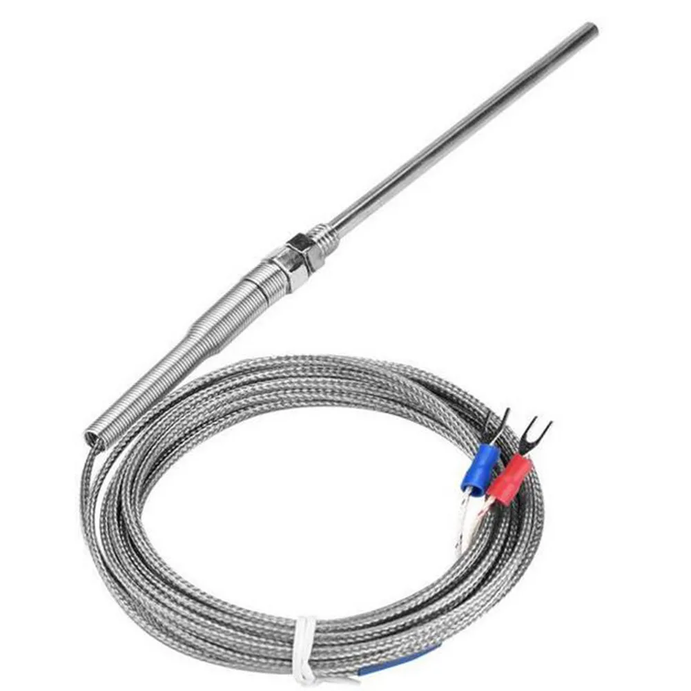 K Type Thermocouple with M8 Screw Thread 5x100mm Probe and 2 Meter Cable for Temperature Measurement Industrial Use Silver