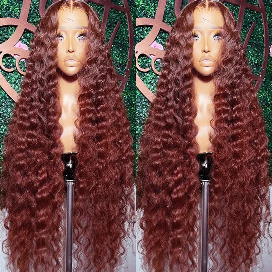 Reddish Brown Deep Wave 13x6 Lace Frontal Wig Brazilian Dark Red Colored Curly 13x4 Lace Front Wig Human Hair For Women