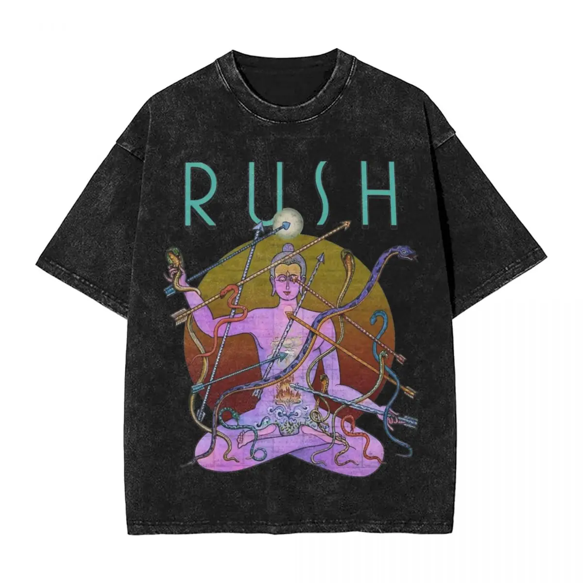 Rush Snakes Shiva Washed T Shirt Streetwear Hip Hop Vintage T-Shirt Tee Shirt Men Women Cotton Harajuku Summer