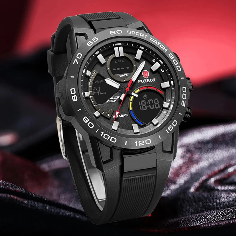 

FOXBOX New Mens Watches LIGE Fashion Business Digital Watch for Men Sports Military Silicone Waterproof Chronograph Clock Male
