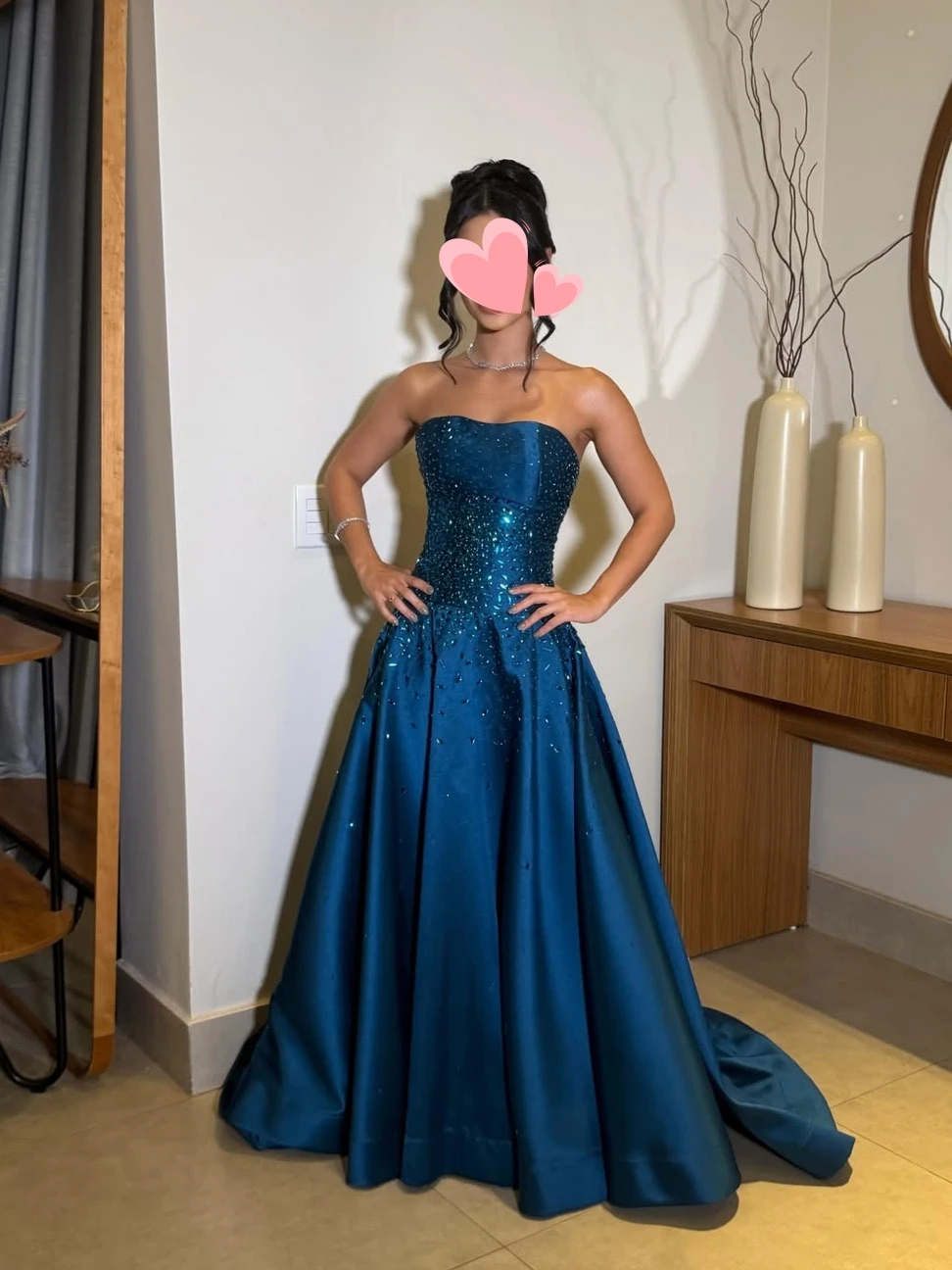 Oisslec Dress Elegant Vintage Sweet Blue Beads Satin A-Line Strapless Customize Formal Occasion Prom Dress Evening Party Gowns