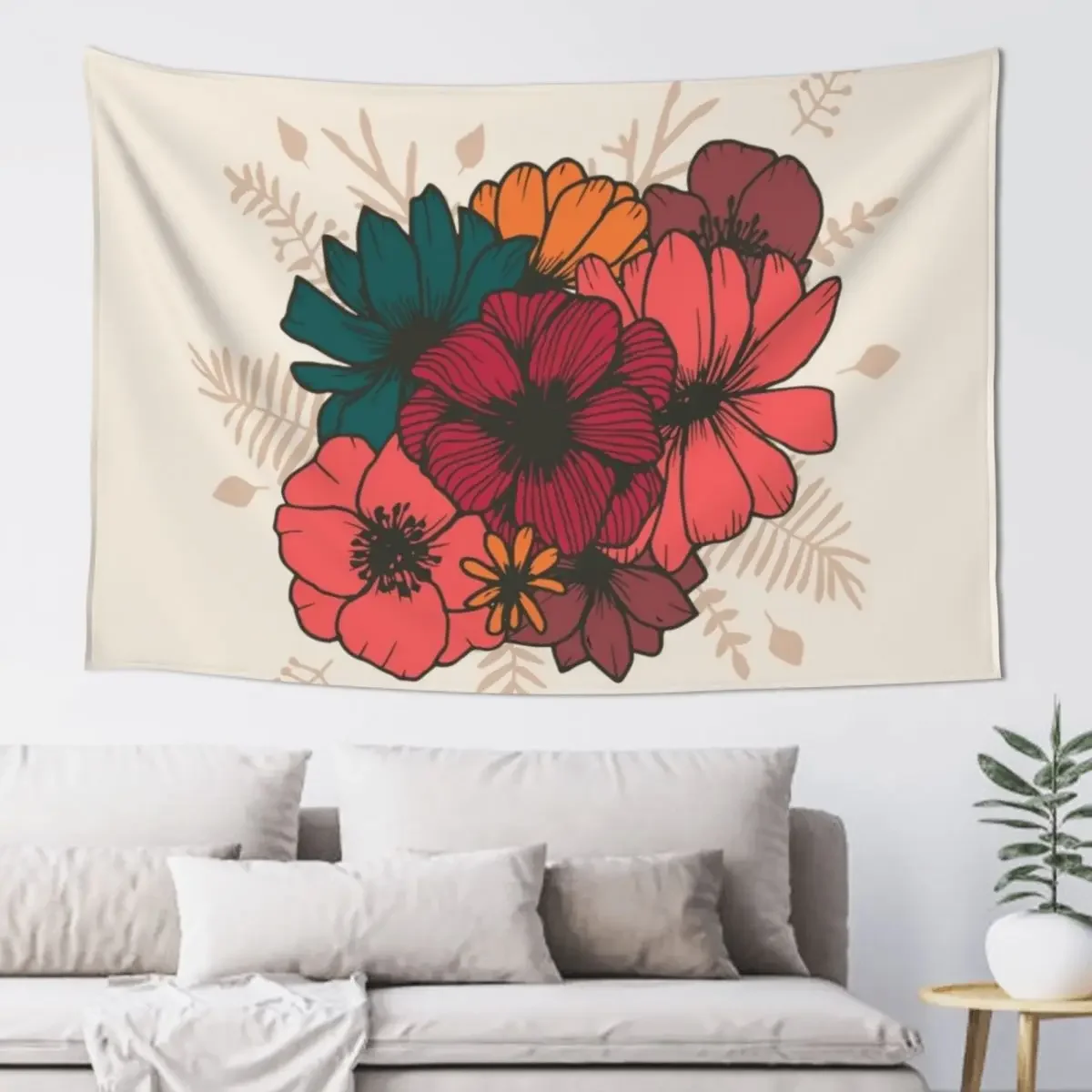 

Boho Florals Nr. 1 - On Beige Tapestry House Decoration Cute Room Decor House Decor Wall Carpet Tapestry