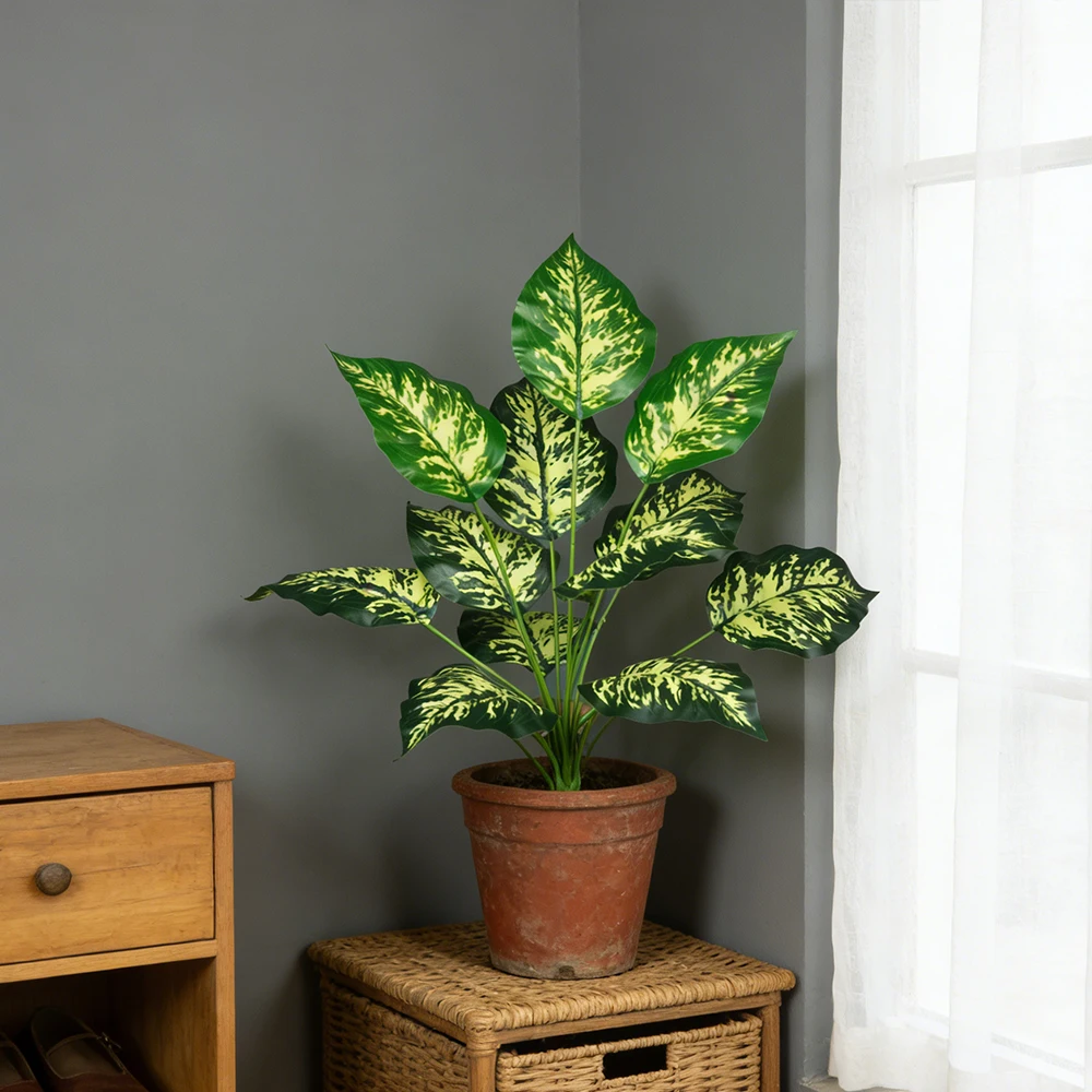 43 cm große künstliche Monstera-Pflanzen, künstliche Palme, tropische Schildkrötenblätter, Kunststoff-Maranta-Zweig, künstliche Alocasia-Blätter für die Heimdekoration – Detail 8