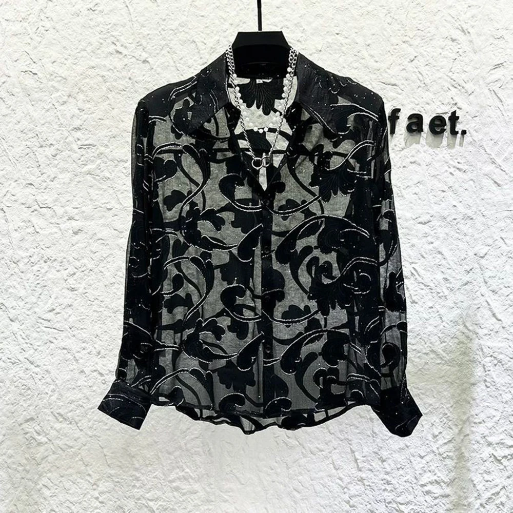 

Mens Shirts See-Through Mesh Thin Shoulder Pad Shirts Summer Streetwear Sexy Nightclub Ballroom Long Sleeve Tops Men'S Clothing
