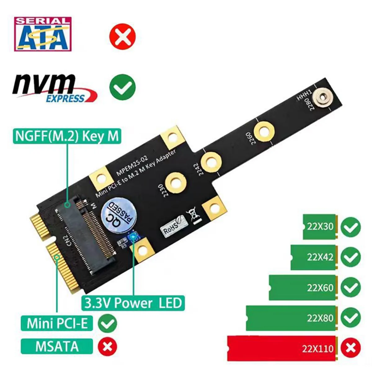 Карта адаптера AT87-NVME SSD-MINI PCI-E Многофункциональный модуль M.2 NGFF NVME KEY M — MINI PCIE