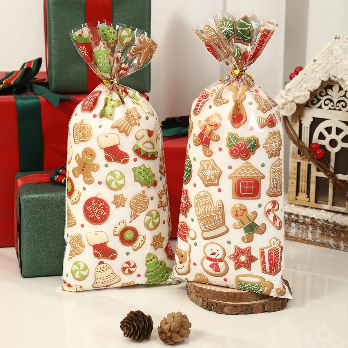 25/50/100 Stück Frohe Weihnachten Geschenktüte Lebkuchenmann Weihnachtsgeschenke Muster Partybevorzugungstaschen 2025, Navidad Weihnachtsdekoration – Detail 5