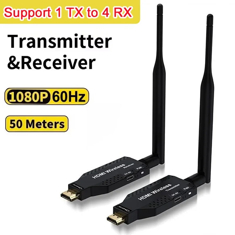 50M Wireless HDMI Extender Audio Video Transmitter Receiver Display Adapter Screen Share for PS4 PS5 Camera PC To TV Projector