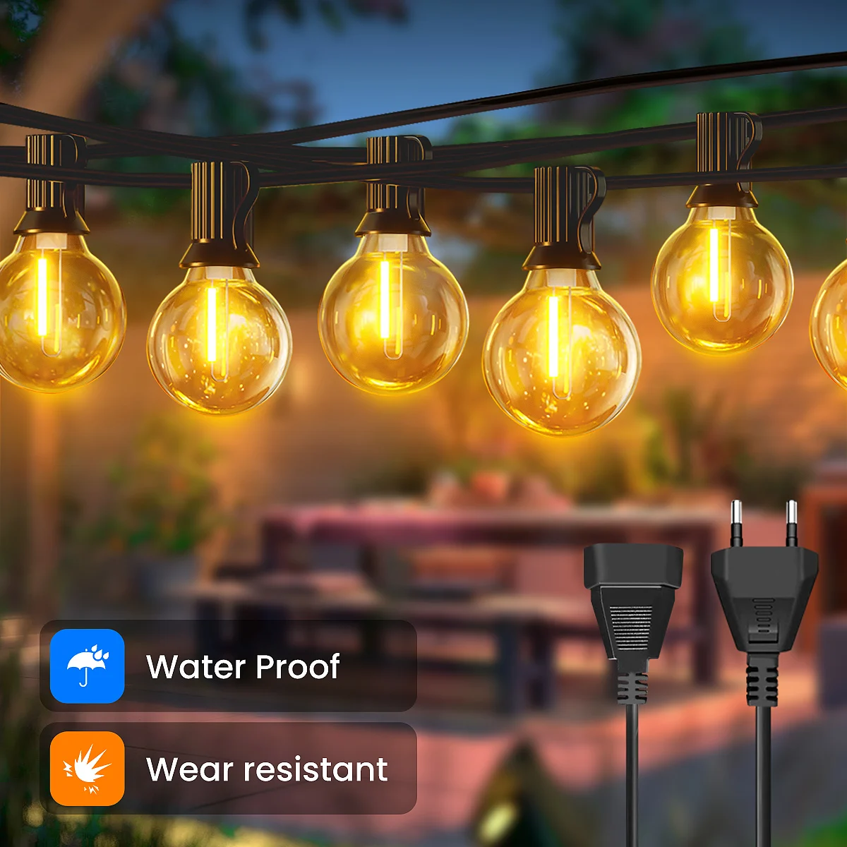 Stringa di luci G40 per esterni, 5M/30M/45M, luci natalizie, stringa di luci per patio esterno a LED con lampadine G40