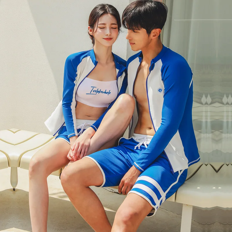 Wisuwore Couple Diving Suit Split Long Sleeve Swimsuit 2023 New Conservative Flat Angle Sports Surfing Large Size Solid Swimsuit