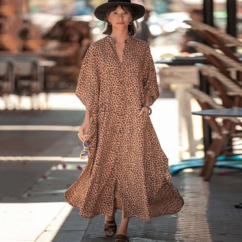 Vestido Kimono con estampado de leopardo para mujer, traje de baño Retro a rayas con cinturón, ropa de playa