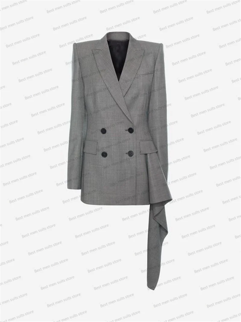 Grey Women Suit Set With Irregular Hem 2 Piece Blazer+Loose Pants Party Prom Dress Formal Office Lady Custom Made Fashion Coat