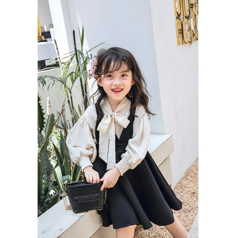 2026 Autumn New Korean Palace Style Girls 2 Piece Set Blouse & Pinafore Dress Baby Kids Clothing Sets 2-7 Years