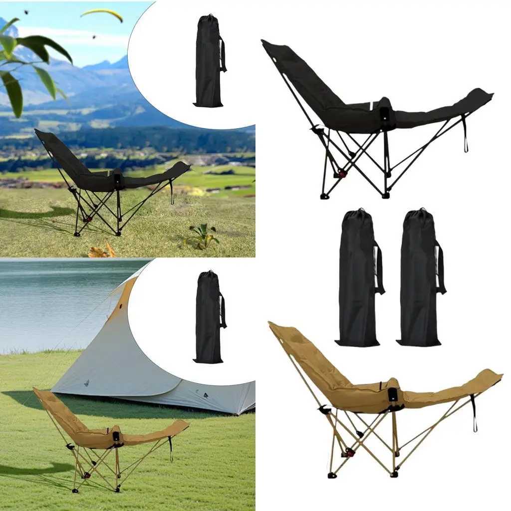 

Reclining Camping Chair Adjustable Backrest with Storage Bag Folding Lounge Chair for Garden Patio Lawn Outdoor Sunbathing