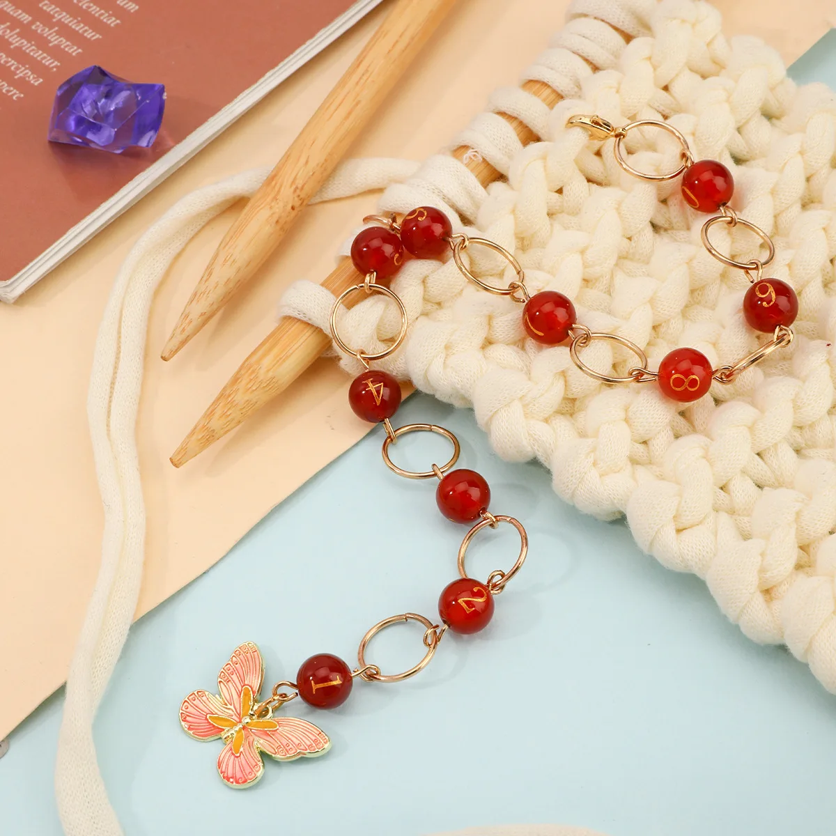 1set Number Acrylic Pendant Knitting Row Counter Chains Number Beads Acrylic Stitch Markers Row Counting Accessories
