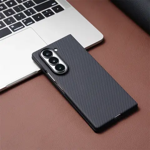 Business Magnetic Carbon Fiber Texture Case for Samsung Z Fold 7 6 5 4 3 Wireless Charging PC Cover with Screen Protective Film