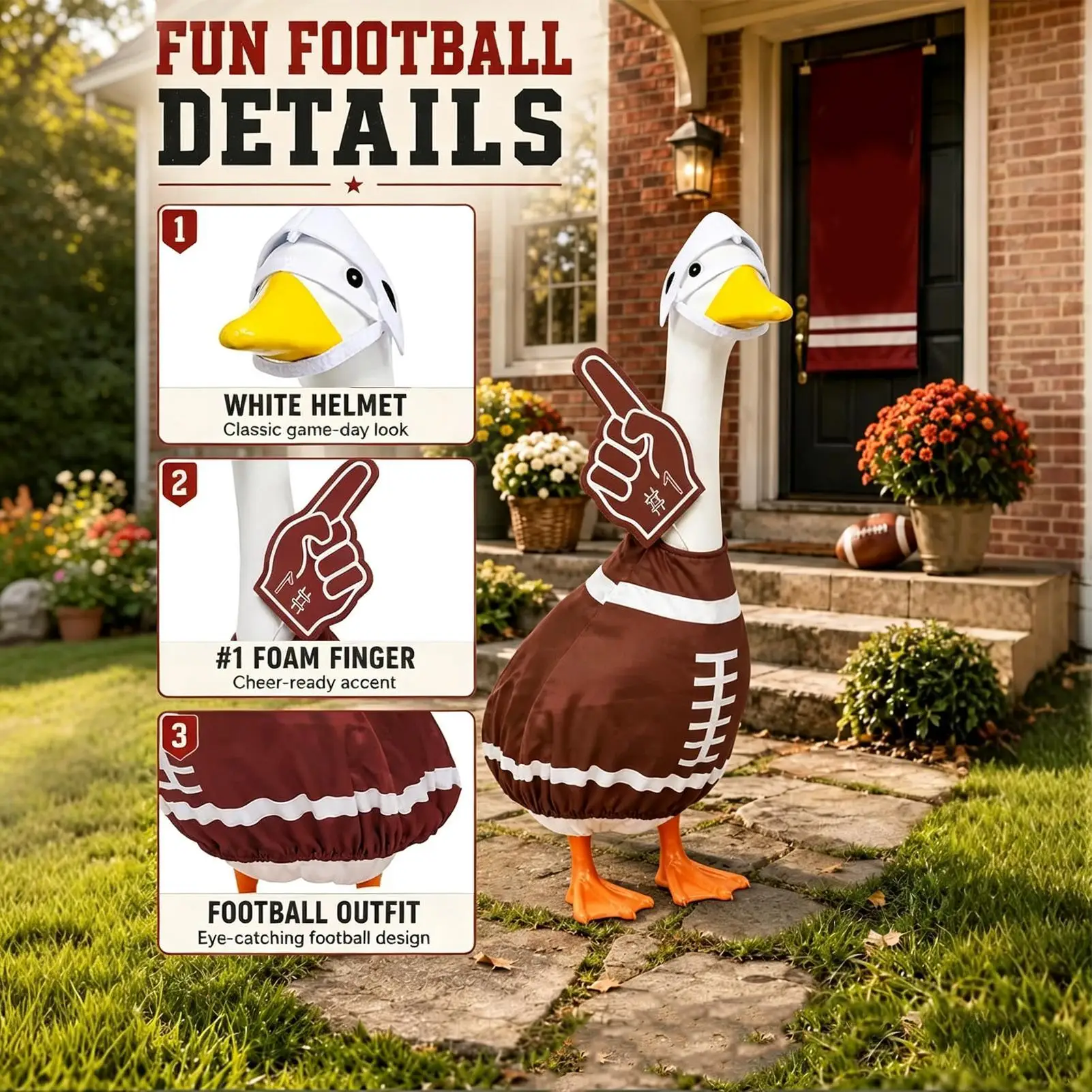Football Porch Goose Outfit Patio Statue Cosplay Clothe For 23 Inch Lawn Statue, Game Day Yard Decor With Jersey & Helmet