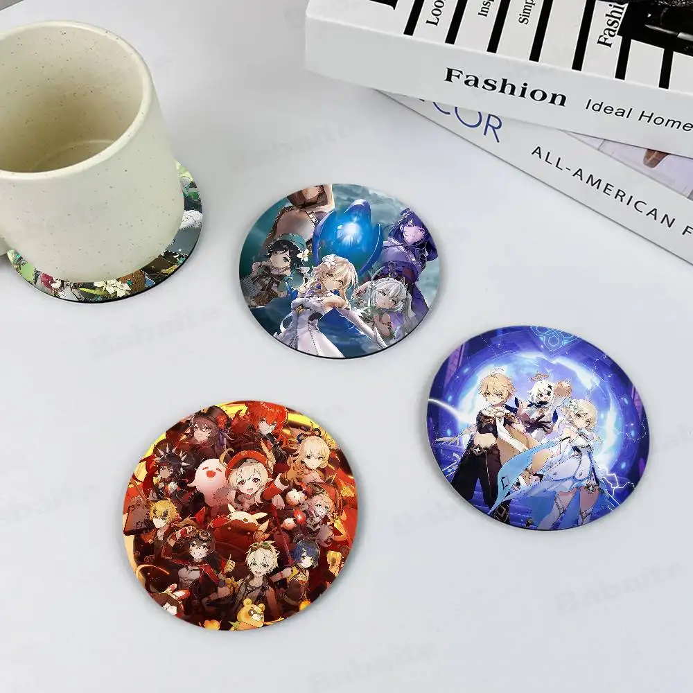 Genshin Impact GAME Natural Wood Coaster Creative Cartoon Absorbent Cushion Coffee Mug Bowl Cushion Insulation Cushion