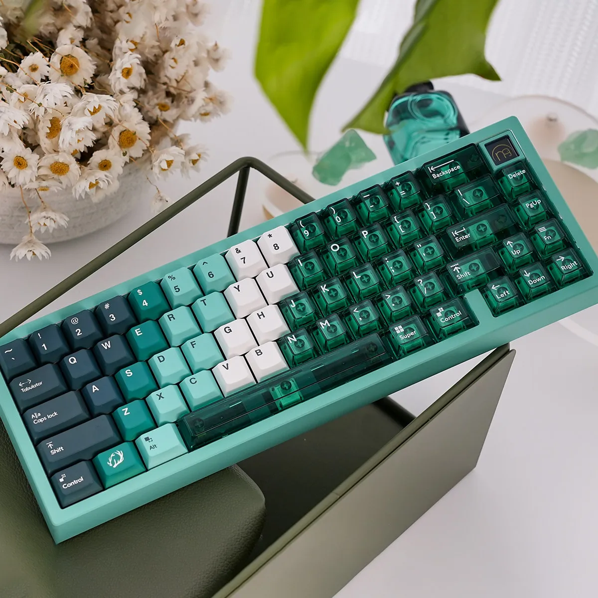 Green Transparent Keycaps Cherry Profile Dye-Sub PBT+PC keycaps Crystal Keycaps For MX 64/87/96/104 Mechanical Keyboard