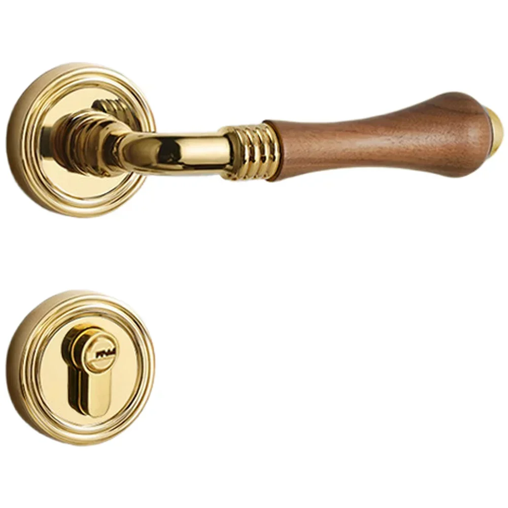 Magnetic Silent Split Door Lock with Walnut Finish Zinc Alloy Interior Use for Bedroom Rust Resistant Construction