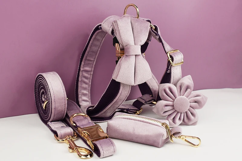 Deep Purple Velvet Powder Samt-Hundehalsband und Leinen-Set für individuell gravierte Namensschilder, Heimtierbedarf, Hundeleine, Samt 06 – Detail 2