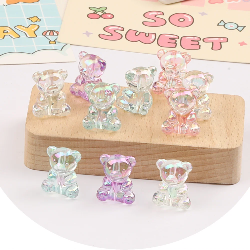 

Clearance 100Pcs 18*22MM Jewelry Accessories/Hand Made/Acrylic Bead/Aurora Effect/DIY Beads/Cartoon Bear Shape #16936
