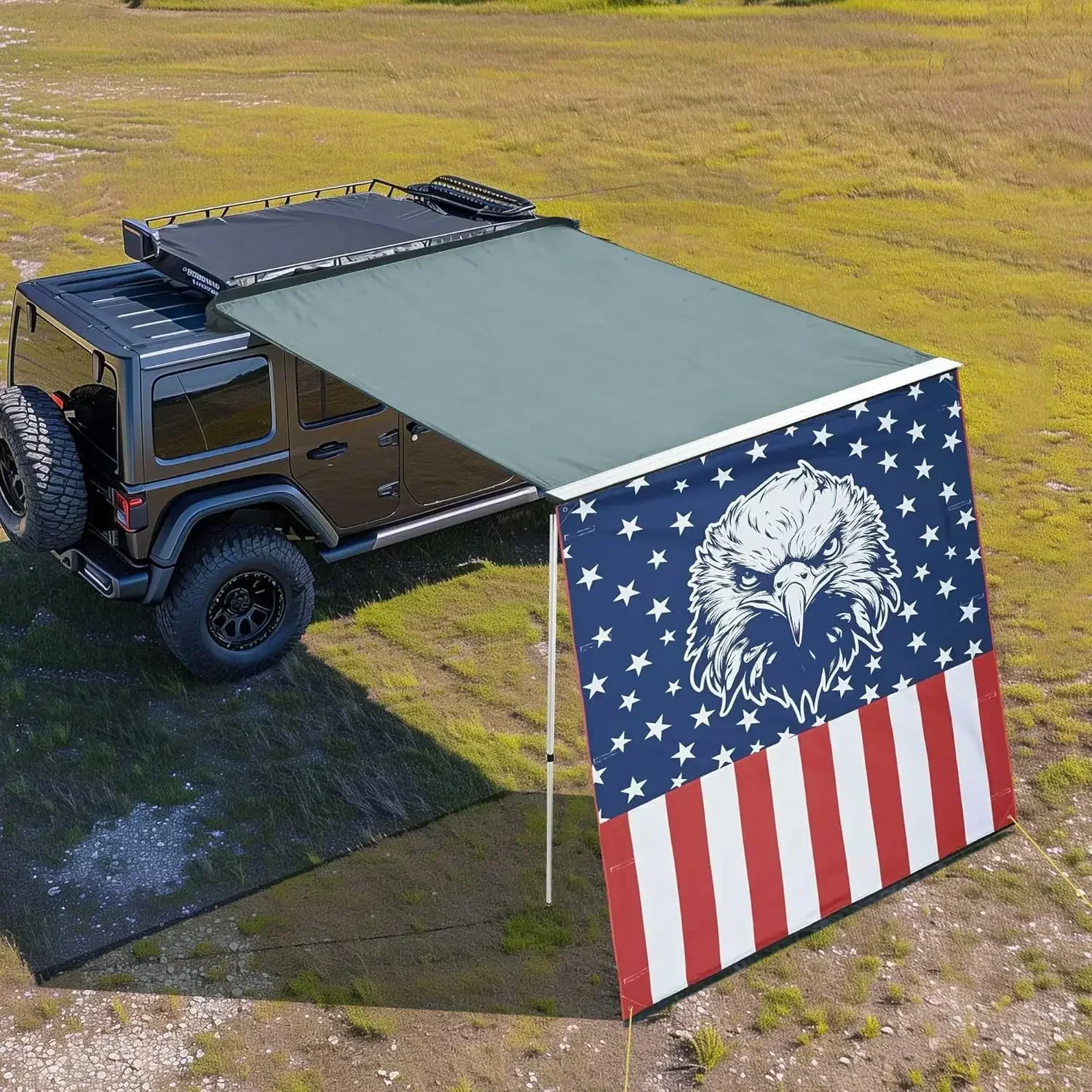 6.6x8.4 Ft Vehicle Awning with Blackout Coating Side Wall Roof Rack Pull-Out Sun Shade Camp