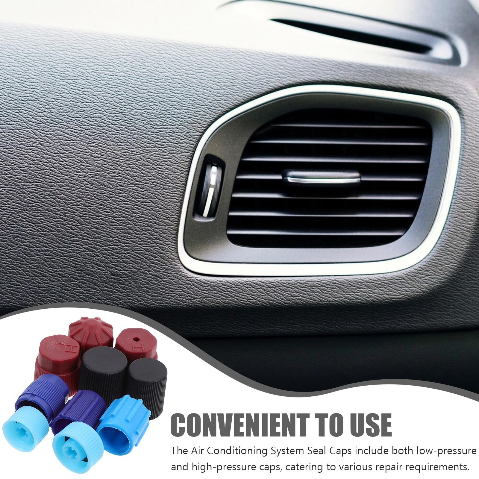 

10pcs Air Conditioning Valve Caps High Low Pressure Durable Plastic Car Ac Parts Servicing Port Cap Recharge Kit