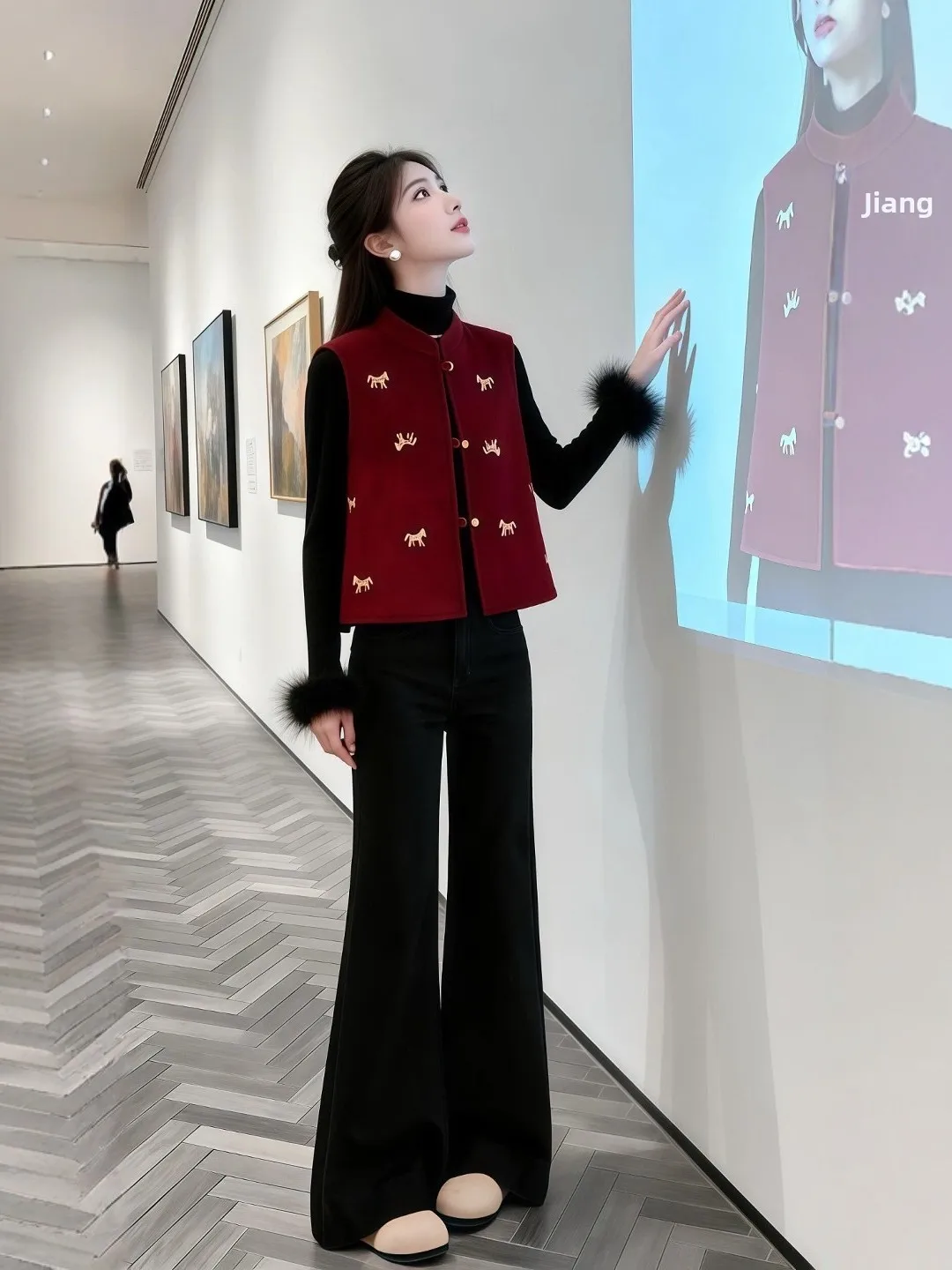 

Red Chinese Sle Embroidered Large Size Spring Jaet Women's Svel Outerwear Early Spring Layering Versatile Vest