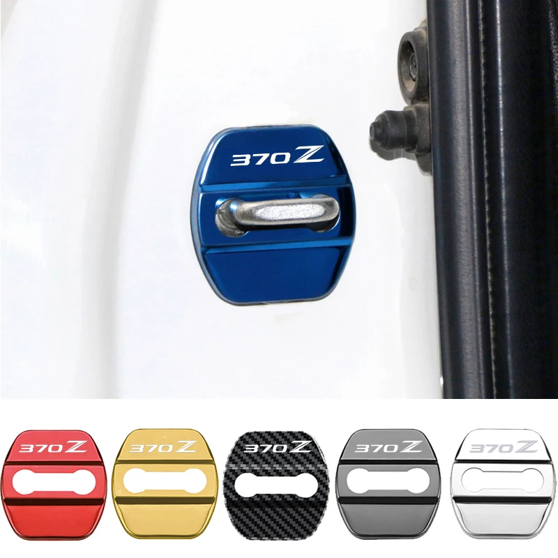 4PCS Car Door Lock Anti-rust Covers Buckle Decor Stickers for Nissan 370Z Logo Stainless Steel Protection Case Auto Accessories