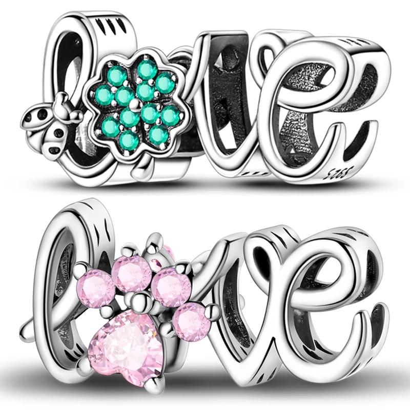 

Стерлингового серебра 925 пробы, бусины «Любовь, коготь», Lucky Clover, подходят для оригинального браслета 925, подарок для женщин, ювелирные изделия, модный кулон «сделай сам»