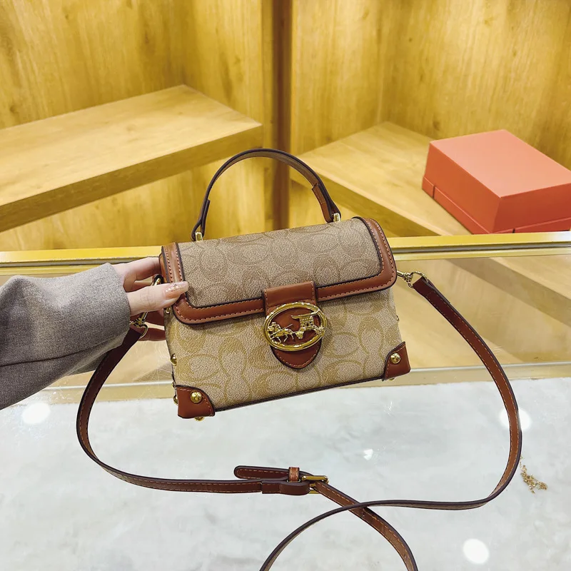 Premium bag women's Korean version retro printing portable box bag versatile shoulder crossbody small square bag