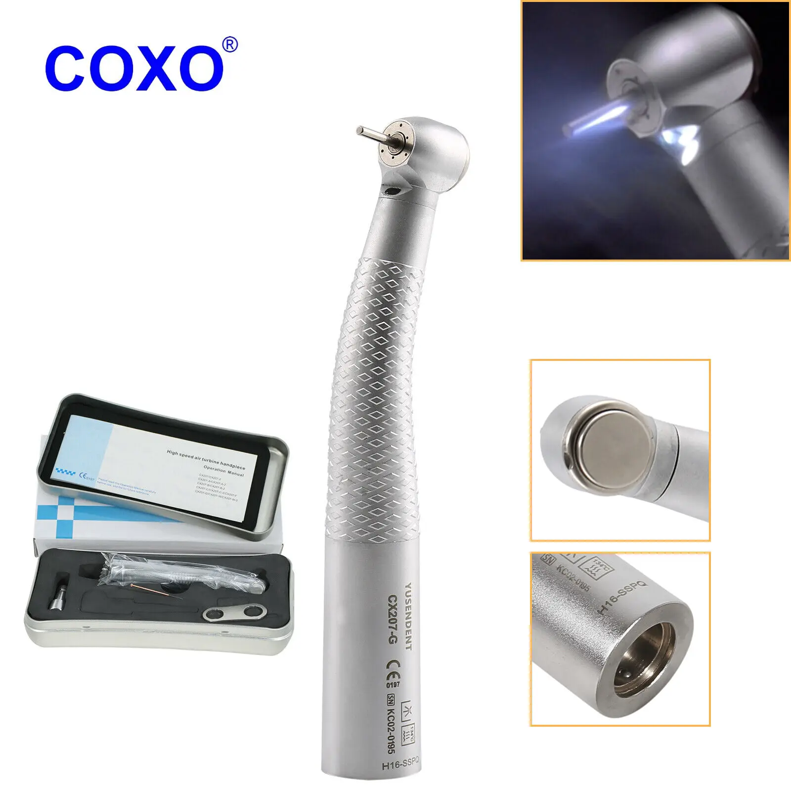 

COXO Dental High Speed Fiber Optic LED Handpiece Turbine Fit Sirona Quick Coupler 6Hole