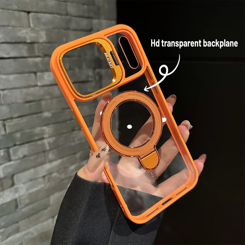 For Magsafe Magnetic Holder Phone Case For iPhone 17 Pro Max 16 14 Pro 15 Plus 13 12 11 Transparent Shockproof Lens Film Cover view 5