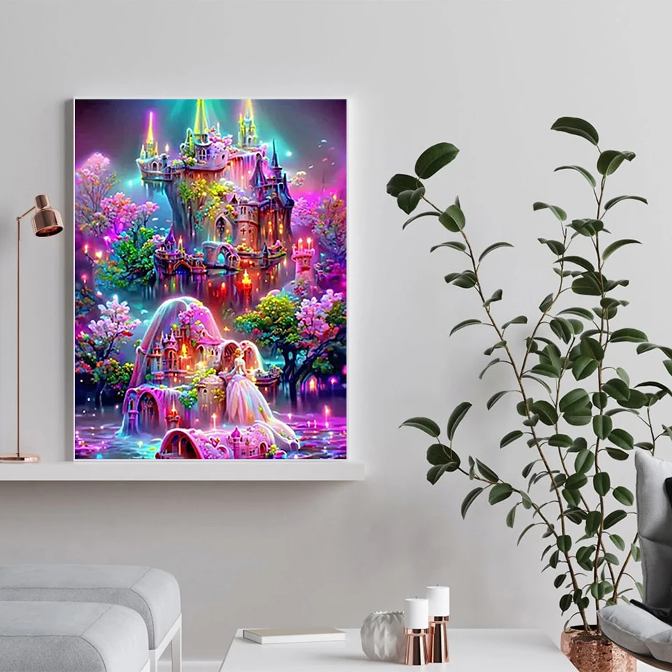 Fairy Dust AB Full Diamond Painting House Cross Stitch Kits Mosaic Castle Landscape Diamond Embroidery Fantasy Beaded Wall Art