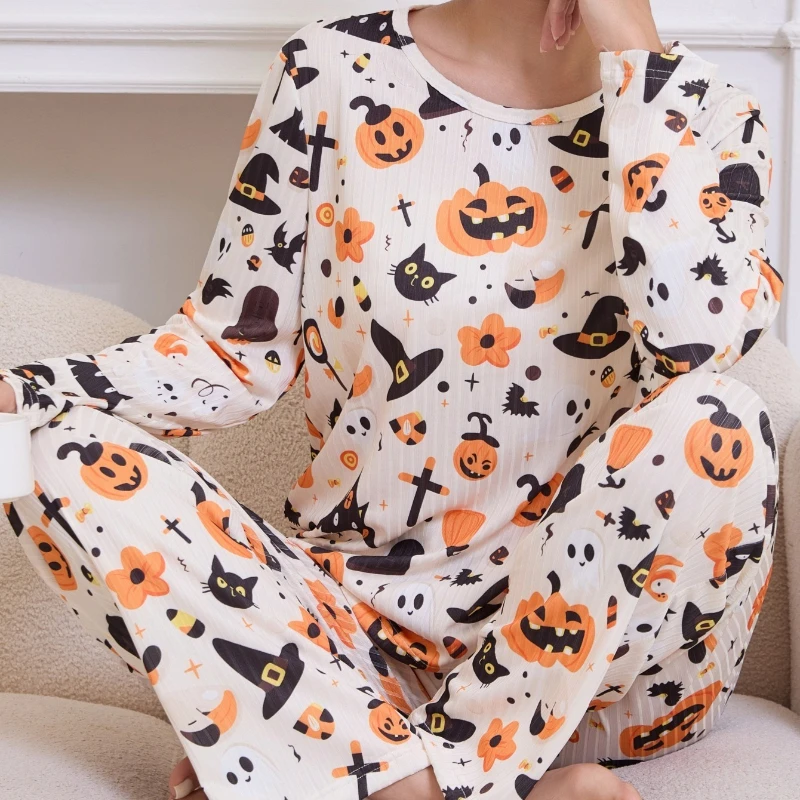 Women Halloween Festival Pajama Set 2 Piece Soft Loungewear Homewear Sleepwear Holiday Outfit UPS Air 3-5Day Delivery