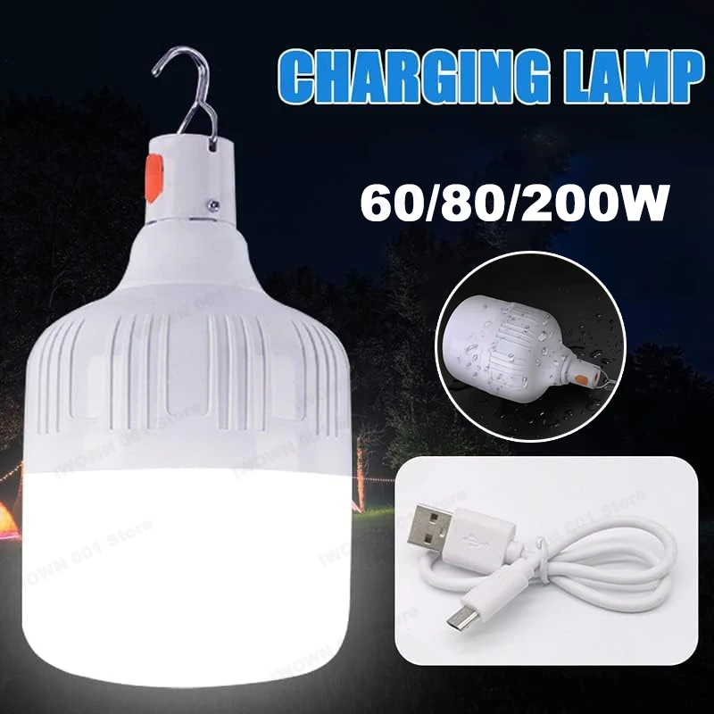 

Portable LED Camping Lantern USB Rechargeable LampBulb Hook Outdoor Emergency Lighting High Power Tent Lantern Night Lights Bulb