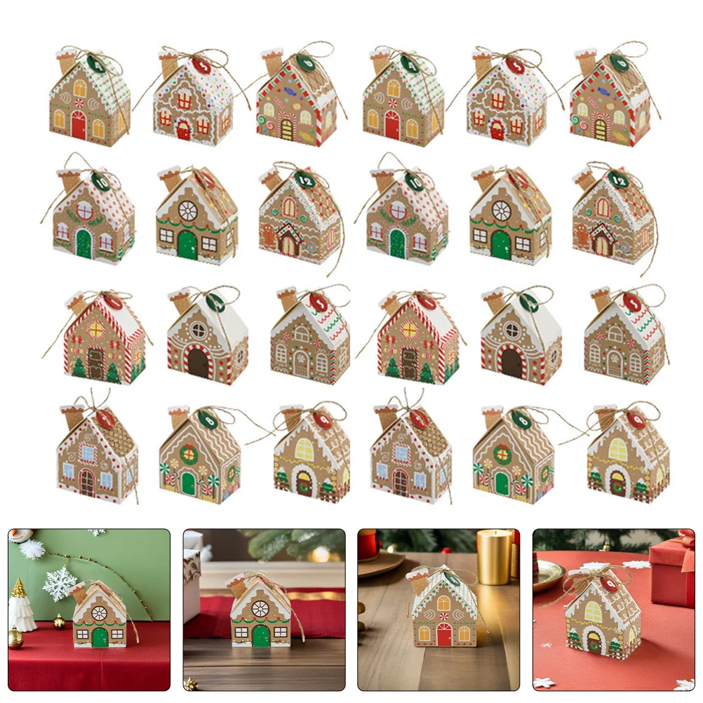 

24Pcs Christmas Advent Calendar Box House Shaped Countdown Treat Boxes for Holiday Party Favors Easy to Assemble Reusable