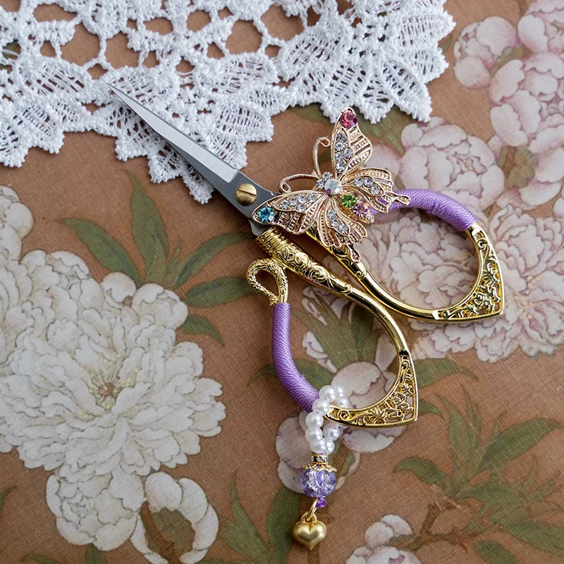 Vintage exquisite butterfly scissors art craft small scissors office school student supplies tea art stationery