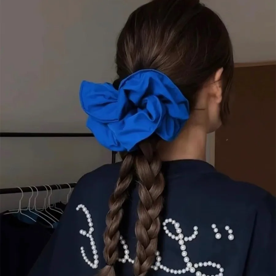 New Korean-style Simple Versatile Blue Fabric Large Intestine Hair Band Exudes Feminine Charm Bun Bun Hair Tie Hair Accessory