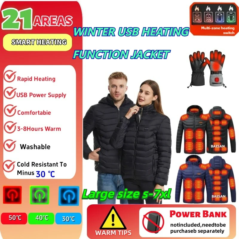 

USB Thermal Jacket Men Winter Heated Jacket Electric Self Heating Coat Snowboard Hiking Waterproof Coat Thermal Parka Large 6xl