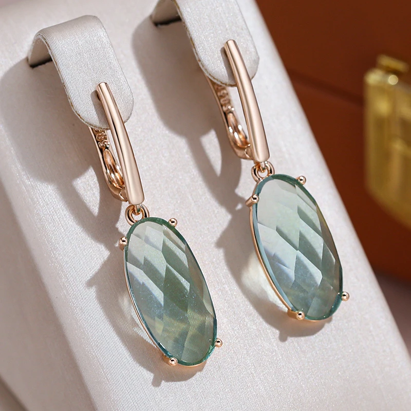 JULYDREAM 585 Gold Color Green Gradient Blue Oval Zircon Large Pendant Earrings for Women Party Jewelry Light Luxury Accessories