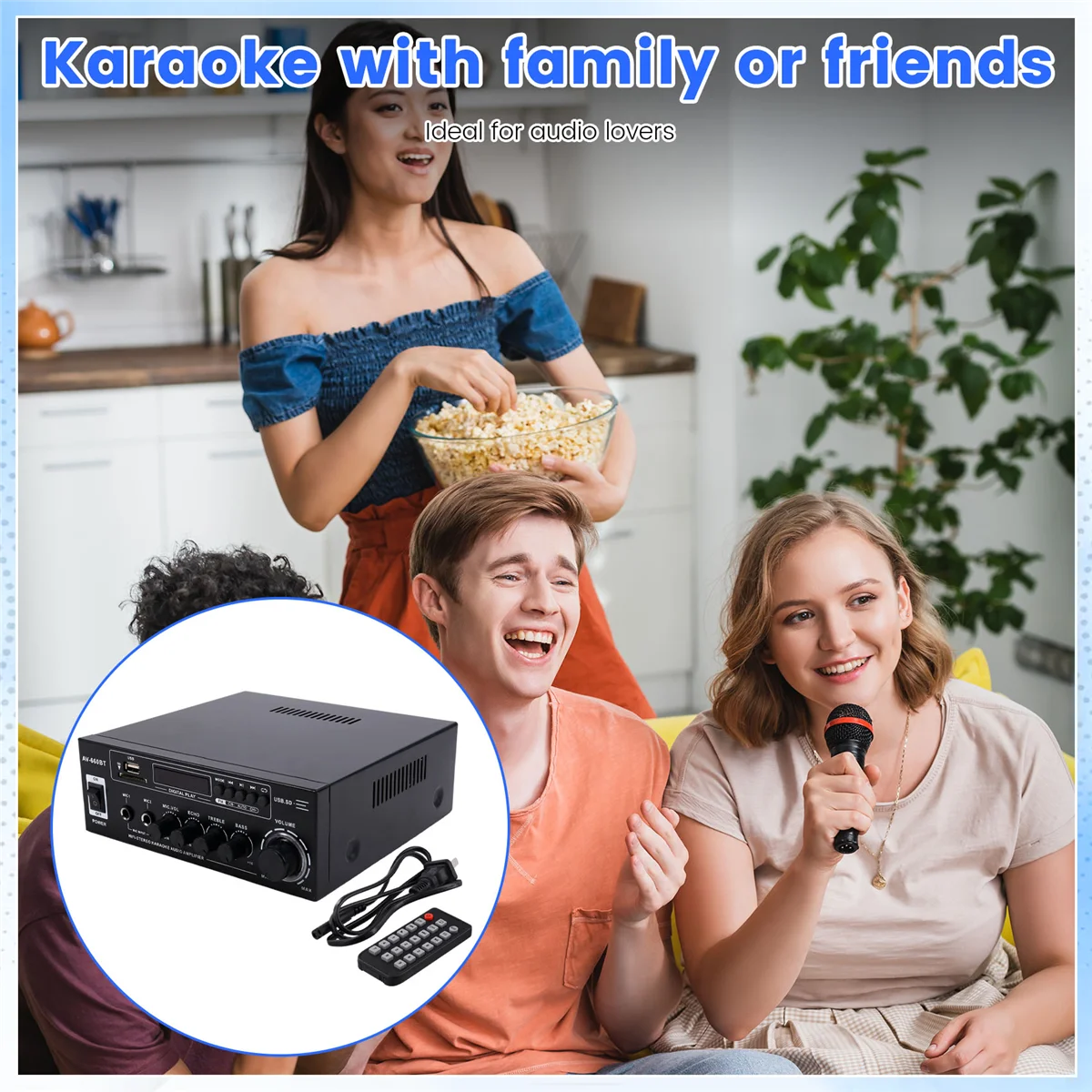 AV-660BT Bluetooth Sound Amplifier - Power Amplifier Support Bluetooth, FM Radio, USB, SD Card & Dual Mic Inputs US PLUG
