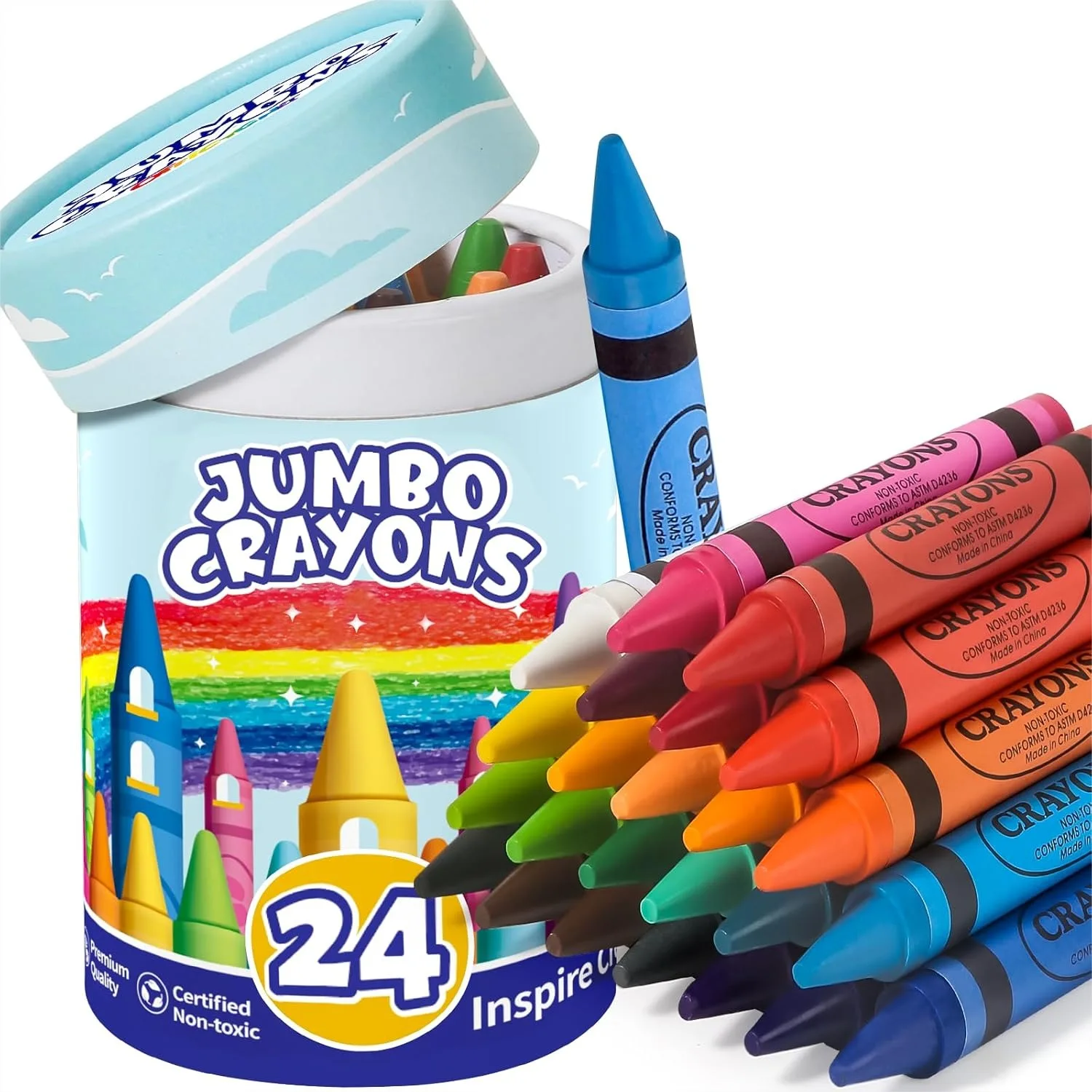 

24 Jumbo Crayons for Toddlers, Easy to Hold Large Crayons, Non-Toxic & Washable, Ideal Birthday Gift for Kids