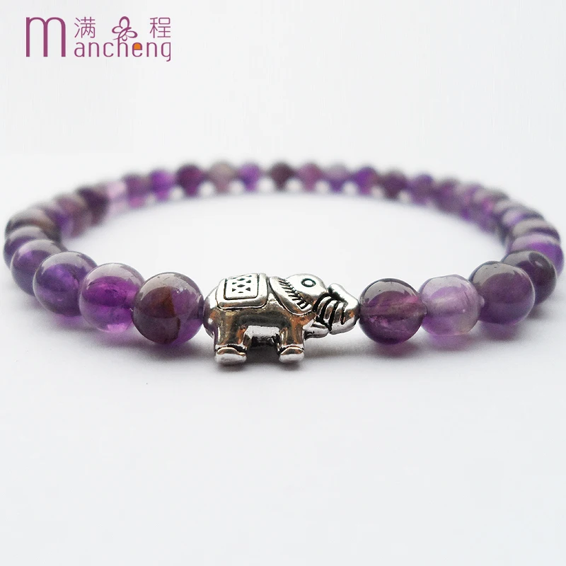 official-website tiki Steampunk 6MM Natural Purple Amethyst Bracelet Girl Wedding Gift Cute Groot Drunk Elephant Charm Pulsera