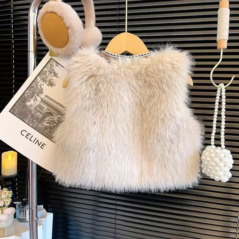 

Winter Girls' Vest Jacket Children's New Korean Version Baby Girl's Furry and Stylish Imitation Fur Camisole Top
