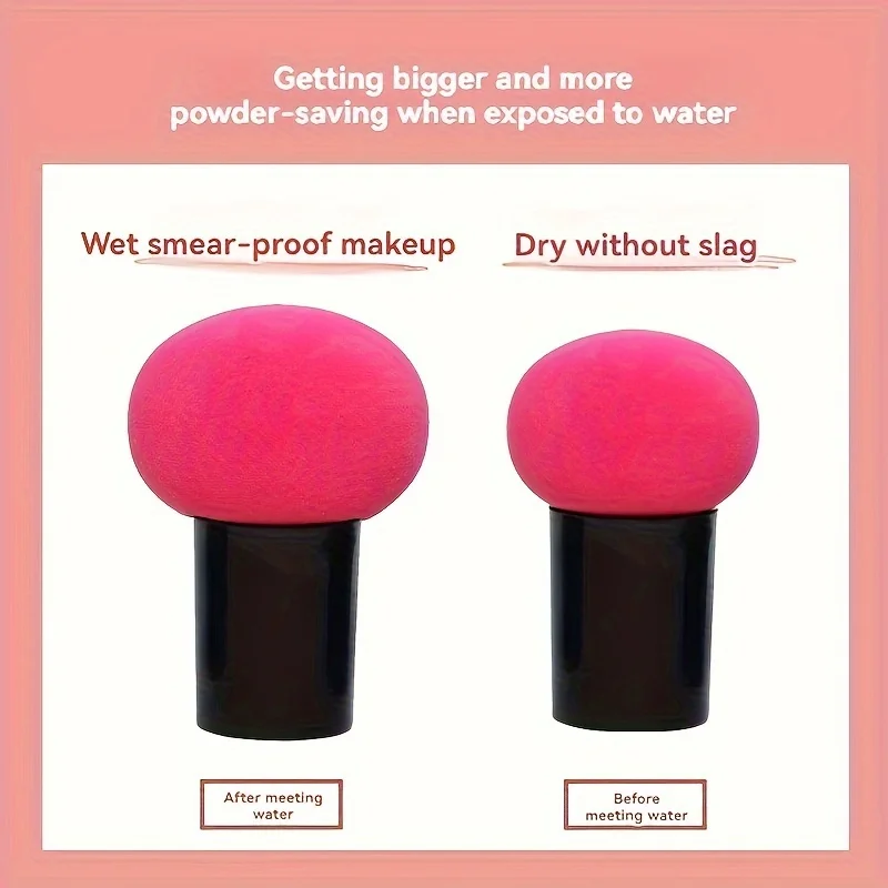 Esponja cosmética en forma de cabeza de hongo, 3 piezas, con mango, adecuada para crema líquida, esponja de hojaldre, huevo de belleza sin polvo, húmedo y
