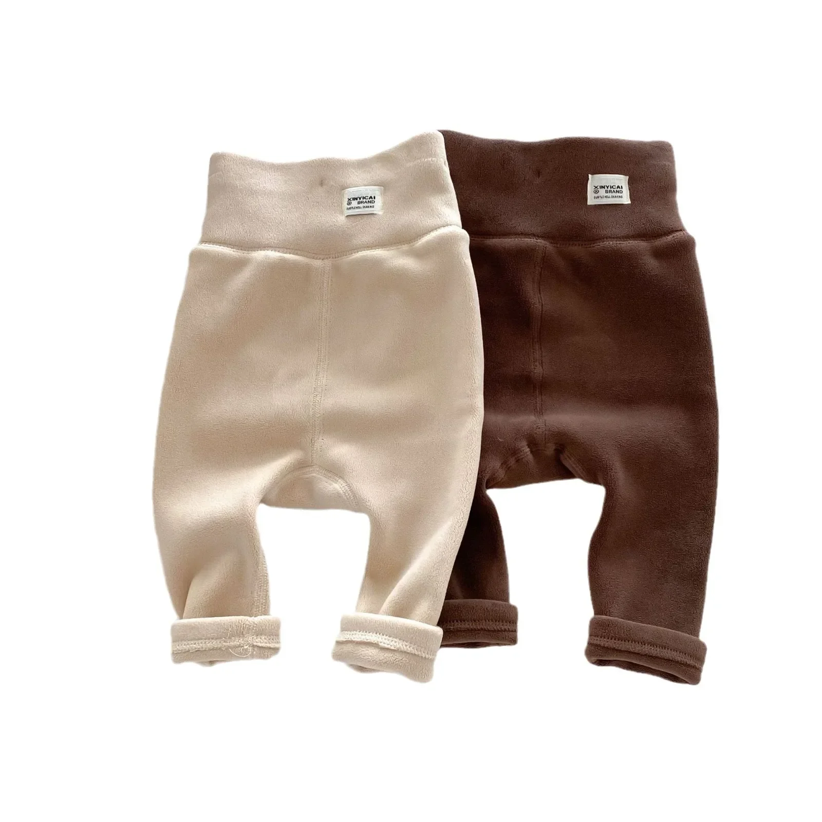 Baby Clothes Kids Fleece Belly Pants 0-2 Years Old Autumn Winter Korean Style Baby Warm High Waist Solid Color Casual Pants